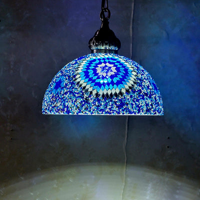 Contemporary Boho Glass Iron Dome Mosaic Bead 1-Light Pendant Light For Dining Room