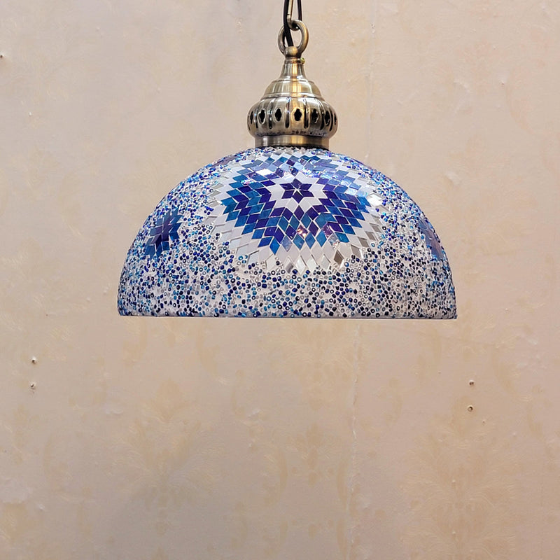 Contemporary Boho Glass Iron Dome Mosaic Bead 1-Light Pendant Light For Dining Room