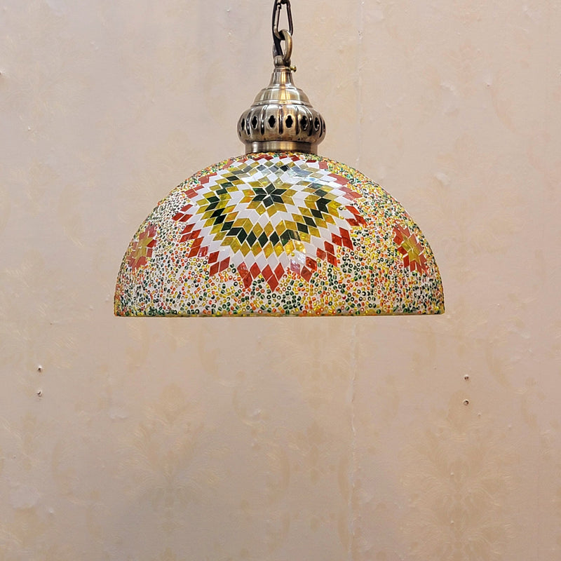 Contemporary Boho Glass Iron Dome Mosaic Bead 1-Light Pendant Light For Dining Room