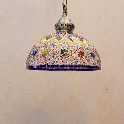 Contemporary Boho Glass Iron Dome Mosaic Bead 1-Light Pendant Light For Dining Room