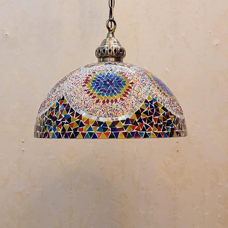 Contemporary Boho Glass Iron Dome Mosaic Bead 1-Light Pendant Light For Dining Room