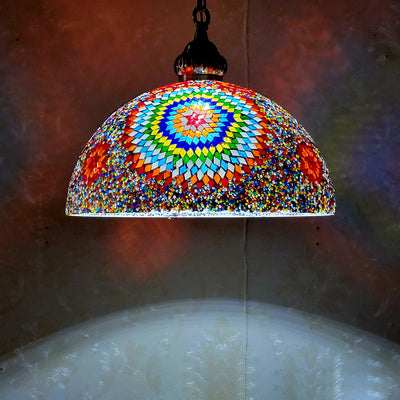 Contemporary Boho Glass Iron Dome Mosaic Bead 1-Light Pendant Light For Dining Room