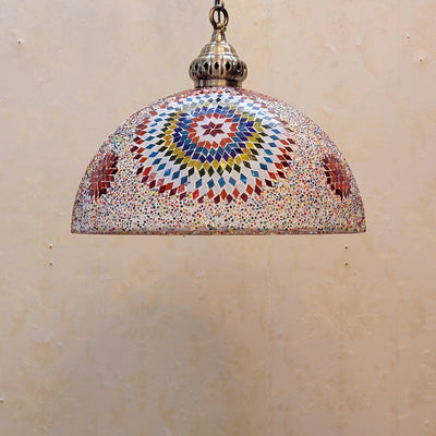 Contemporary Boho Glass Iron Dome Mosaic Bead 1-Light Pendant Light For Dining Room