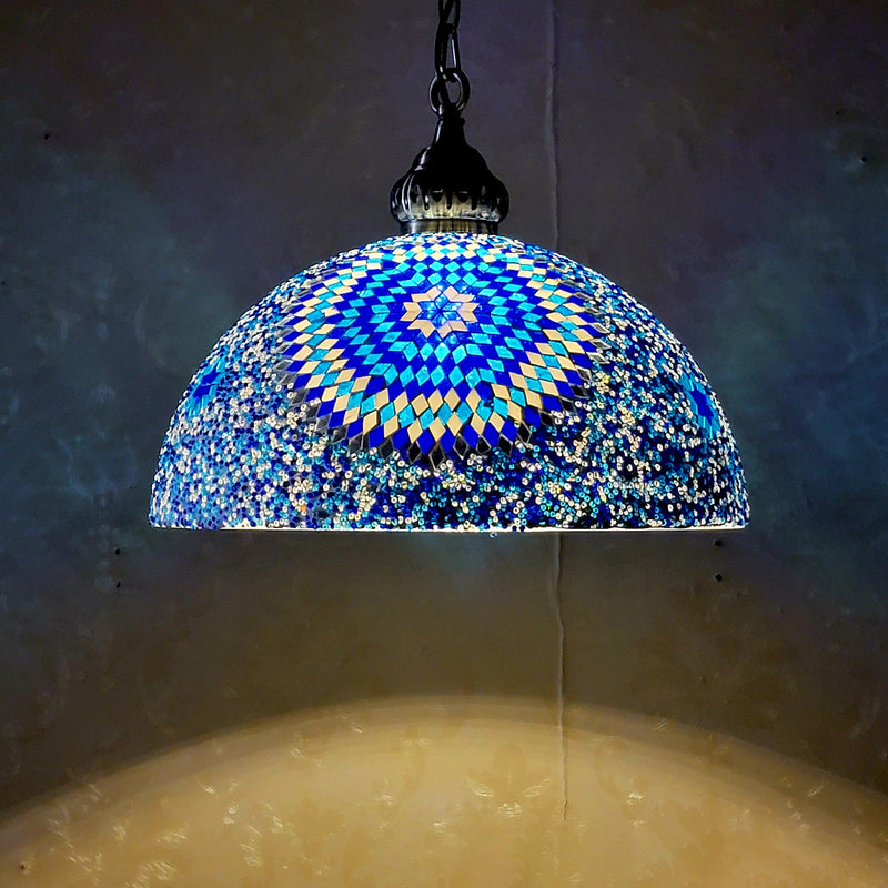 Contemporary Boho Glass Iron Dome Mosaic Bead 1-Light Pendant Light For Dining Room