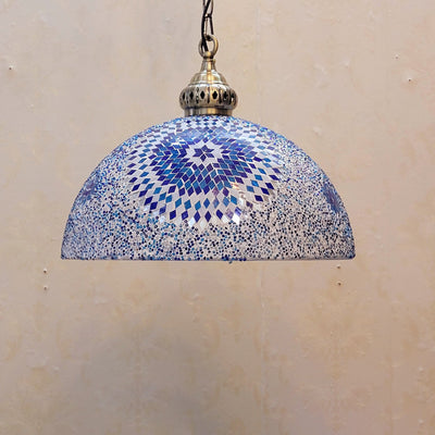 Contemporary Boho Glass Iron Dome Mosaic Bead 1-Light Pendant Light For Dining Room