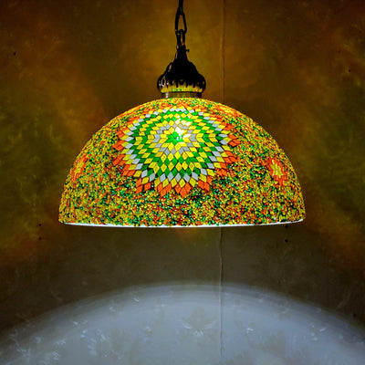 Contemporary Boho Glass Iron Dome Mosaic Bead 1-Light Pendant Light For Dining Room