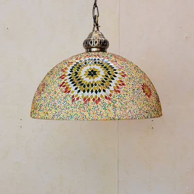 Contemporary Boho Glass Iron Dome Mosaic Bead 1-Light Pendant Light For Dining Room