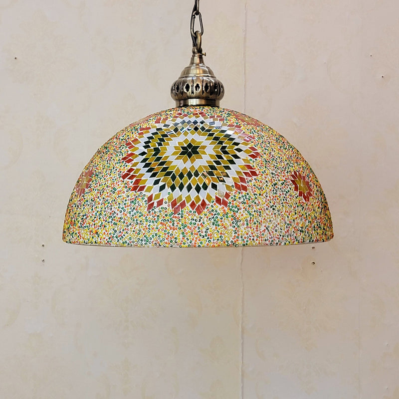 Contemporary Boho Glass Iron Dome Mosaic Bead 1-Light Pendant Light For Dining Room