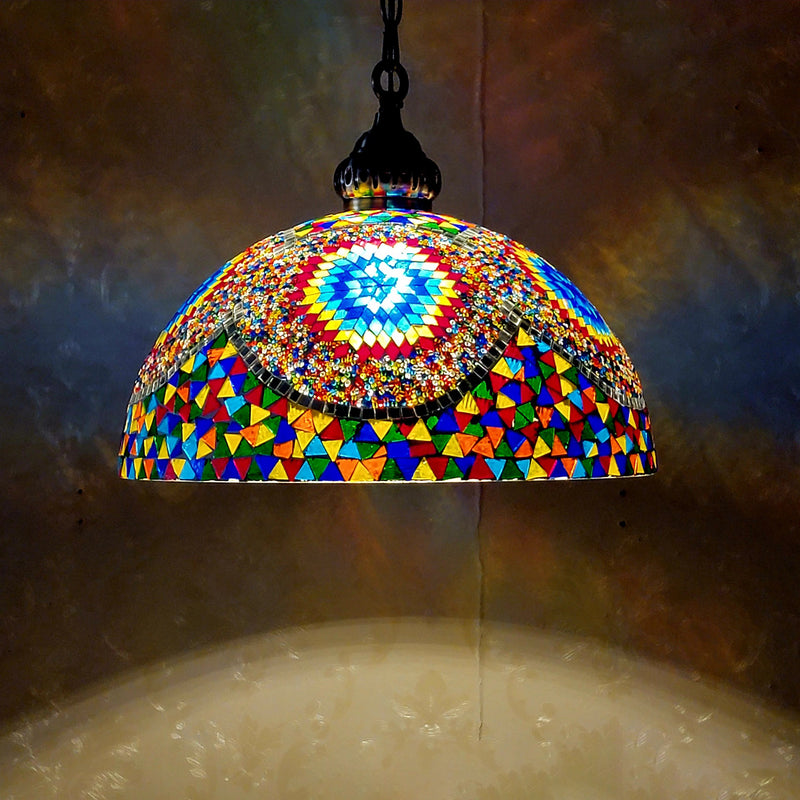 Contemporary Boho Glass Iron Dome Mosaic Bead 1-Light Pendant Light For Dining Room