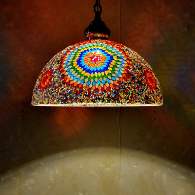 Contemporary Boho Glass Iron Dome Mosaic Bead 1-Light Pendant Light For Dining Room