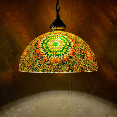 Contemporary Boho Glass Iron Dome Mosaic Bead 1-Light Pendant Light For Dining Room