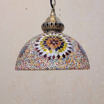 Contemporary Boho Glass Iron Dome Sun Mosaic Bead 1-Light Pendant Light For Dining Room