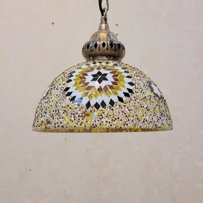 Contemporary Boho Glass Iron Dome Sun Mosaic Bead 1-Light Pendant Light For Dining Room