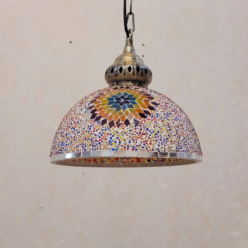 Contemporary Boho Glass Iron Dome Sun Mosaic Bead 1-Light Pendant Light For Dining Room