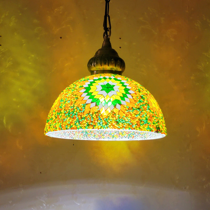 Contemporary Boho Glass Iron Dome Sun Mosaic Bead 1-Light Pendant Light For Dining Room