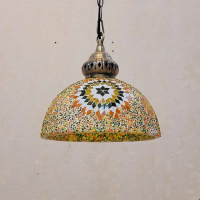 Contemporary Boho Glass Iron Dome Sun Mosaic Bead 1-Light Pendant Light For Dining Room