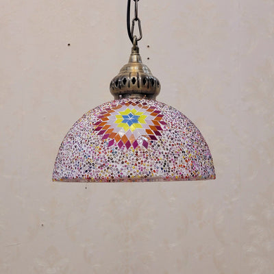 Contemporary Boho Glass Iron Dome Sun Mosaic Bead 1-Light Pendant Light For Dining Room