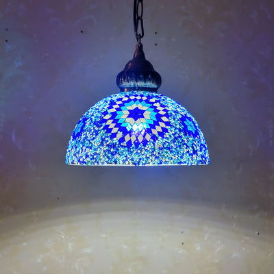 Contemporary Boho Glass Iron Dome Sun Mosaic Bead 1-Light Pendant Light For Dining Room