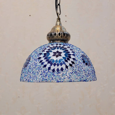 Contemporary Boho Glass Iron Dome Sun Mosaic Bead 1-Light Pendant Light For Dining Room