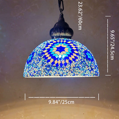 Contemporary Boho Glass Iron Dome Sun Mosaic Bead 1-Light Pendant Light For Dining Room