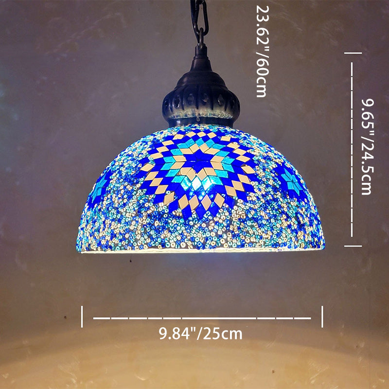 Contemporary Boho Glass Iron Dome Sun Mosaic Bead 1-Light Pendant Light For Dining Room