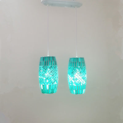 Contemporary Coastal Glass Cylinder Mosaic 1/2 Light Pendant Light For Dining Room