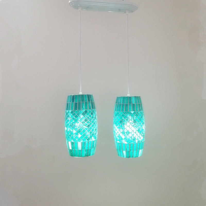 Contemporary Coastal Glass Cylinder Mosaic 1/2 Light Pendant Light For Dining Room