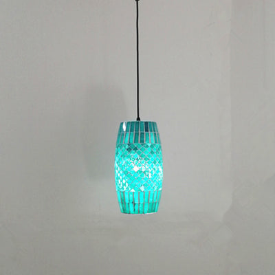 Contemporary Coastal Glass Cylinder Mosaic 1/2 Light Pendant Light For Dining Room