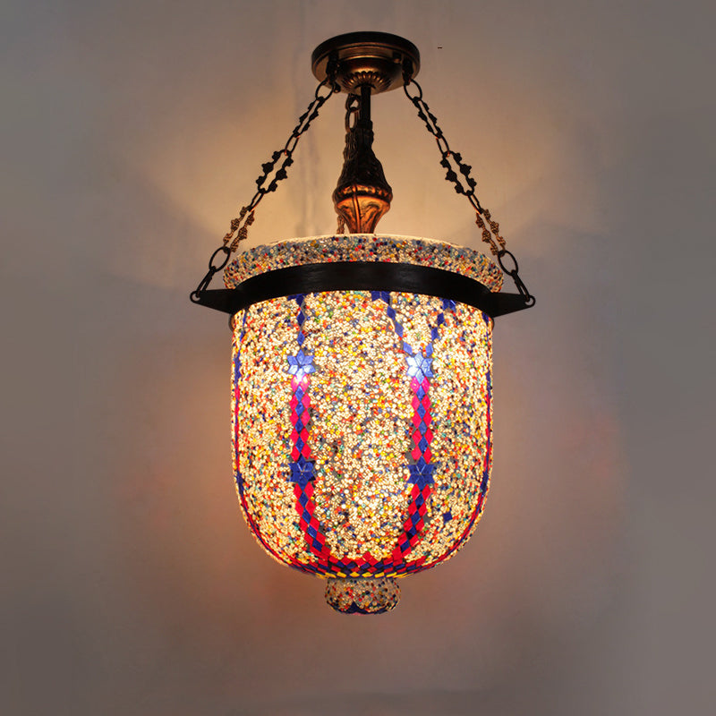 Contemporary Boho Iron Glass Decorative Cylinder Mosaic 3-Light Chandeliers For Dining Room