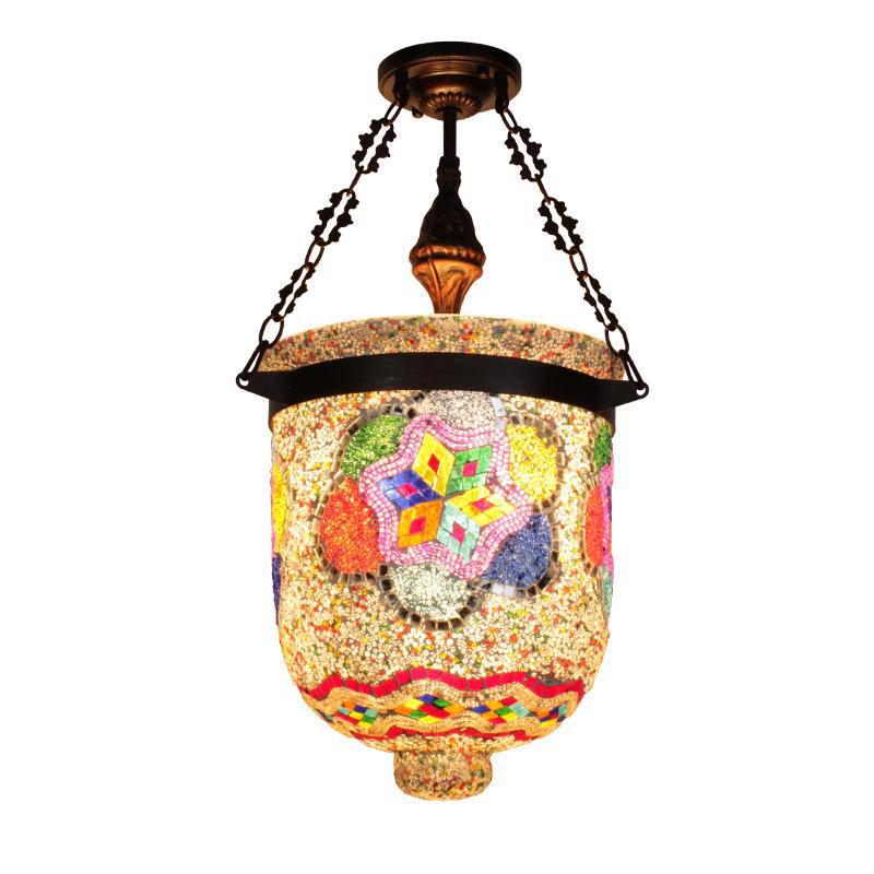 Contemporary Boho Iron Glass Decorative Cylinder Mosaic 3-Light Chandeliers For Dining Room