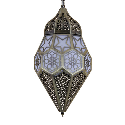 Contemporary Retro Iron Hollowed Carved Rhombic Lantern 1-Light Pendant Light For Dining Room