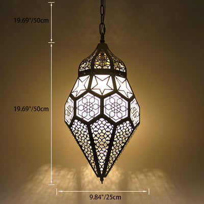 Contemporary Retro Iron Hollowed Carved Rhombic Lantern 1-Light Pendant Light For Dining Room