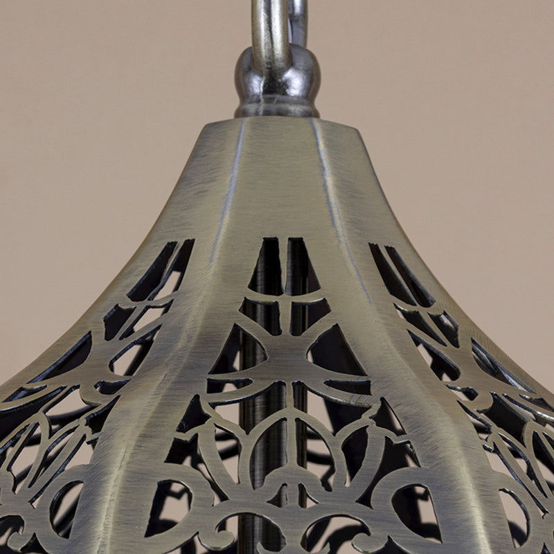 Contemporary Retro Iron Hollowed Carved Rhombic Lantern 1-Light Pendant Light For Dining Room