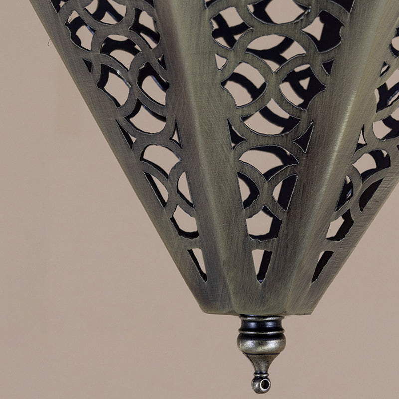 Contemporary Retro Iron Hollowed Carved Rhombic Lantern 1-Light Pendant Light For Dining Room