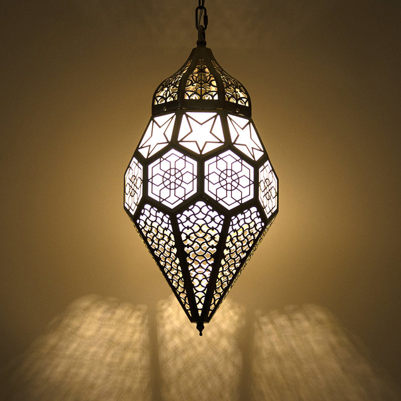 Contemporary Retro Iron Hollowed Carved Rhombic Lantern 1-Light Pendant Light For Dining Room