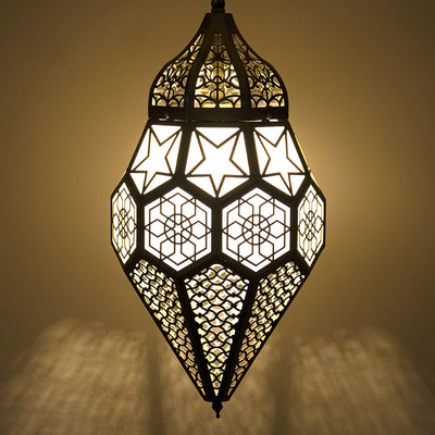 Contemporary Retro Iron Hollowed Carved Rhombic Lantern 1-Light Pendant Light For Dining Room