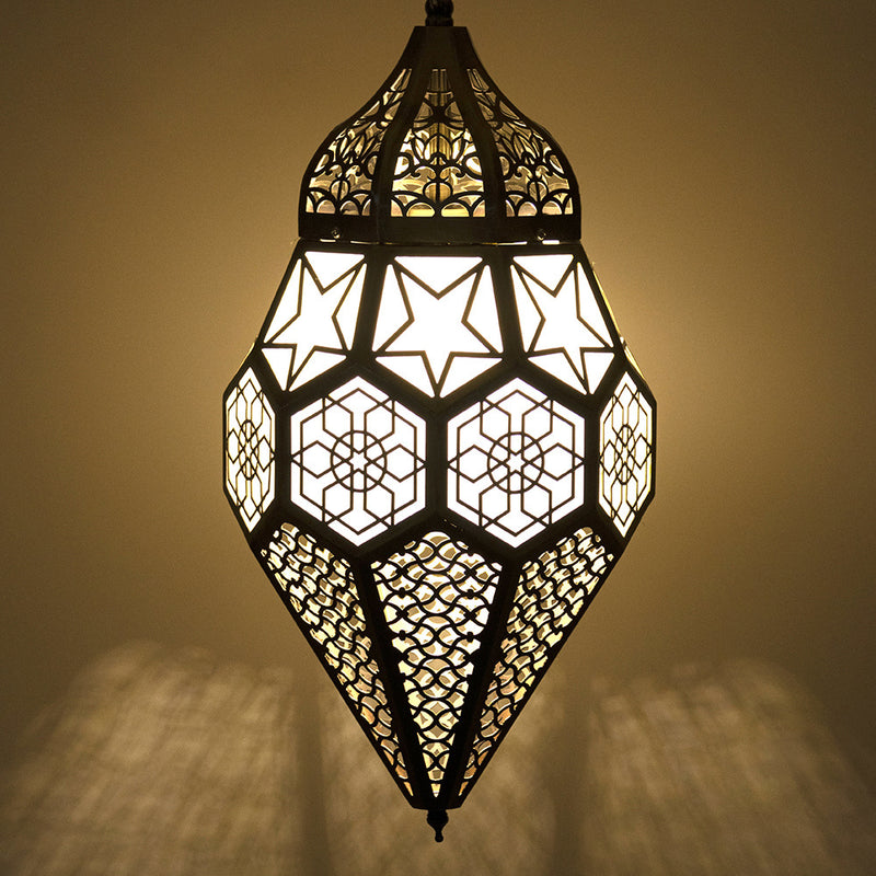 Contemporary Retro Iron Hollowed Carved Rhombic Lantern 1-Light Pendant Light For Dining Room