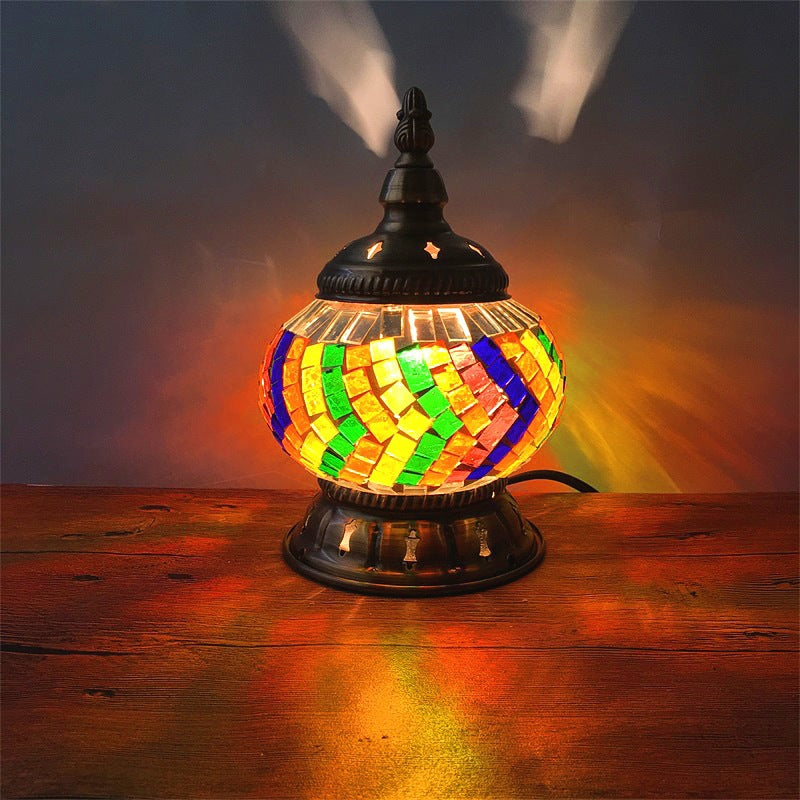 Contemporary Boho Iron Glass Pieces Mosaic Tower Shape 1-Light Table Lamp Night Light For Bedroom