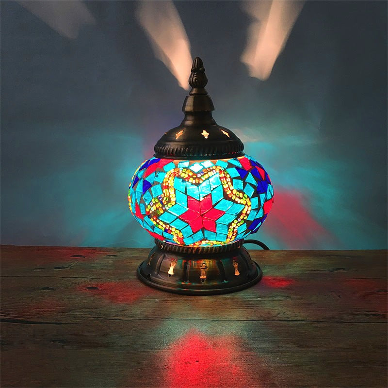 Contemporary Boho Iron Glass Pieces Mosaic Tower Shape 1-Light Table Lamp Night Light For Bedroom