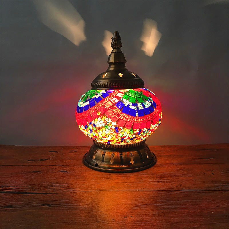 Contemporary Boho Iron Glass Pieces Mosaic Tower Shape 1-Light Table Lamp Night Light For Bedroom