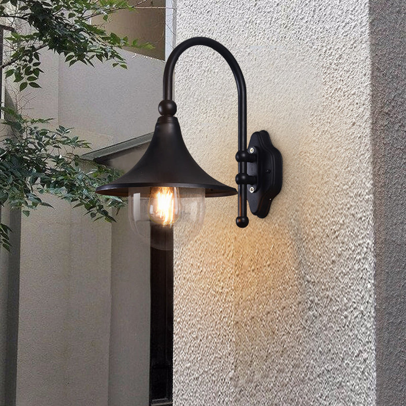 Contemporary Industrial Waterproof Aluminum Acrylic Conic Horn 1-Light Wall Sconce Lamp For Outdoor Patio