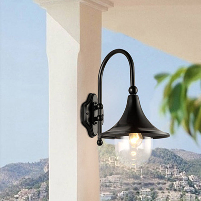 Contemporary Industrial Waterproof Aluminum Acrylic Conic Horn 1-Light Wall Sconce Lamp For Outdoor Patio