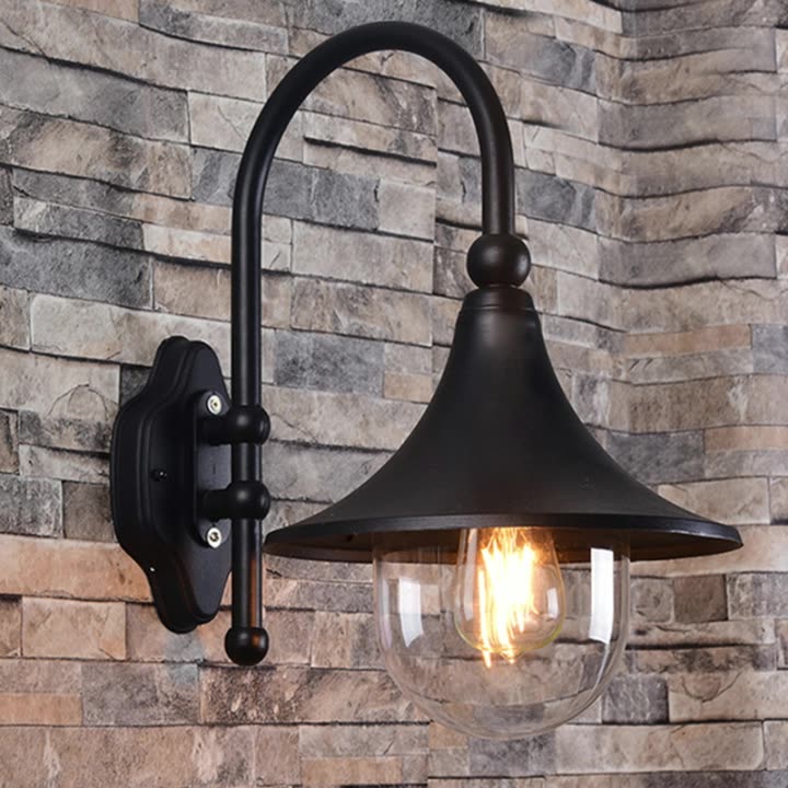 Contemporary Industrial Waterproof Aluminum Acrylic Conic Horn 1-Light Wall Sconce Lamp For Outdoor Patio