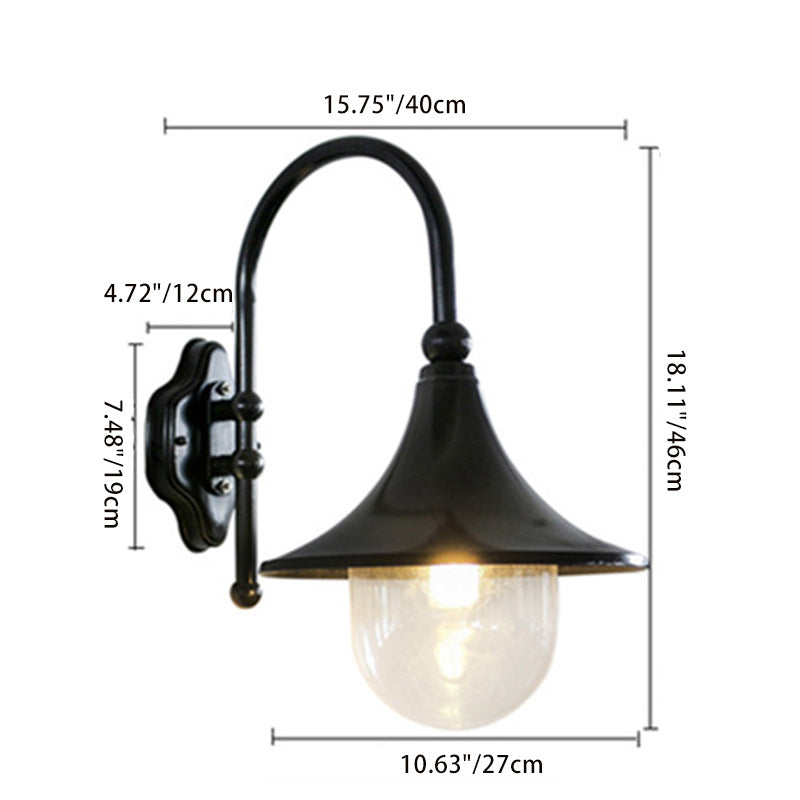 Contemporary Industrial Waterproof Aluminum Acrylic Conic Horn 1-Light Wall Sconce Lamp For Outdoor Patio