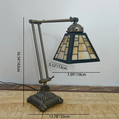 Traditional Tiffany Metal Glass Conic 1-Light Table Lamp For Bedroom