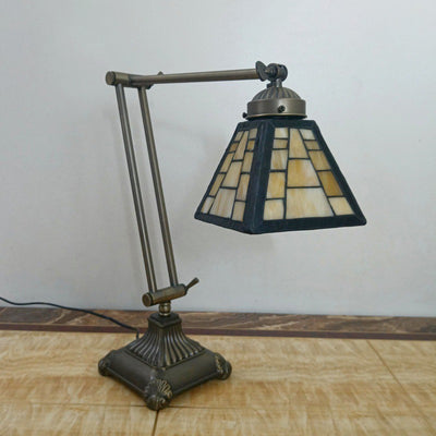 Traditional Tiffany Metal Glass Conic 1-Light Table Lamp For Bedroom