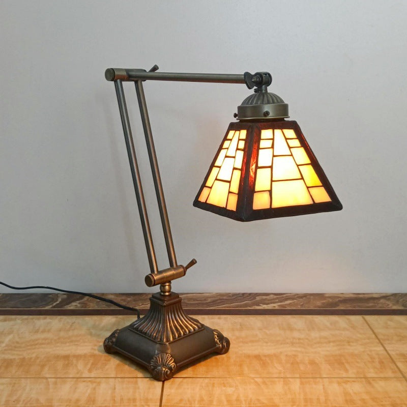 Traditional Tiffany Metal Glass Conic 1-Light Table Lamp For Bedroom