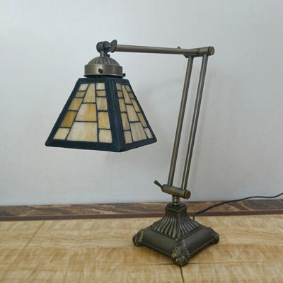 Traditional Tiffany Metal Glass Conic 1-Light Table Lamp For Bedroom