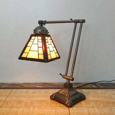 Traditional Tiffany Metal Glass Conic 1-Light Table Lamp For Bedroom