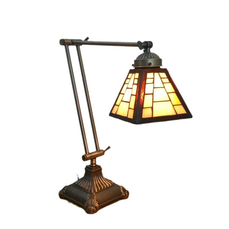 Traditional Tiffany Metal Glass Conic 1-Light Table Lamp For Bedroom